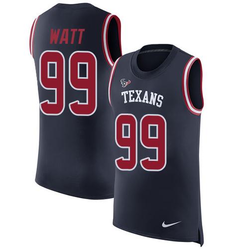 Nike Texans #99 J.J. Watt Navy Blue Team Color Men's Stitched NFL Limited Rush Tank Top Jersey - Click Image to Close